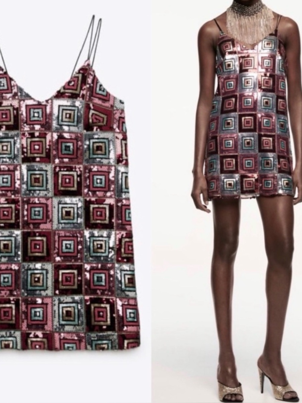 Zara Sequin Mini Dress in Burgundy, Teal & Gold